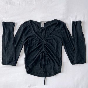 f21 sz xs Cropped Adjustable V Neck Long Sleeve